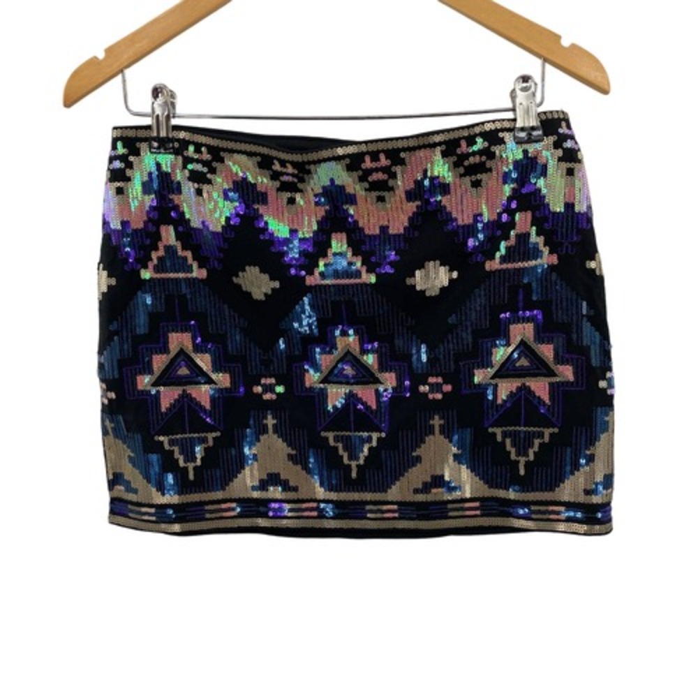 Express Festival Micro Mini Skirt Womens Small Black Cotton Modal Sequined NEW